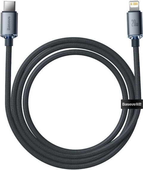 KABEL USB-C / Lightning iPhone Baseus Crystal CAJY000201 1.2m 20W PD Quick Charging CZARNY W OPLOCIE PREMIUM KABEL USB-C / Lightning iPhone Baseus Crystal CAJY000201 1.2m 20W PD Quick Charging CZARNY W OPLOCIE PREMIUM