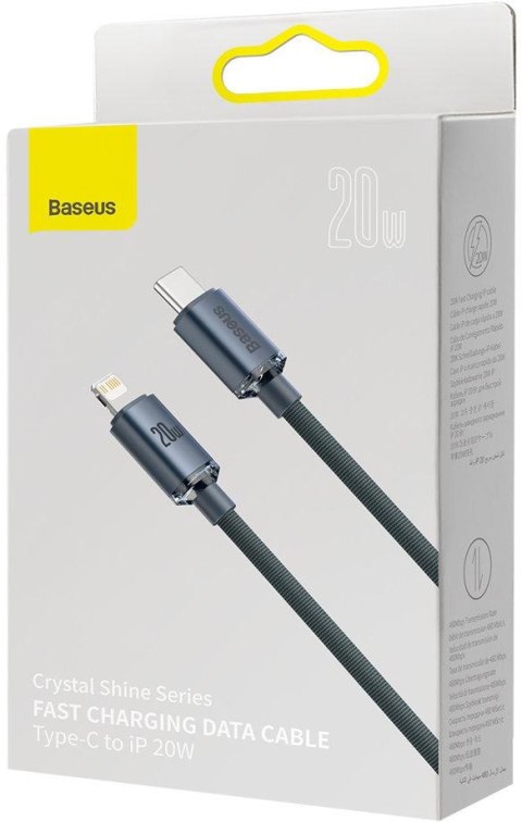 KABEL USB-C / Lightning iPhone Baseus Crystal CAJY000301 2m 20W PD QC CZARNY W OPLOCIE PREMIUM KABEL USB-C / Lightning iPhone Baseus Crystal CAJY000301 2m 20W PD QC CZARNY W OPLOCIE PREMIUM