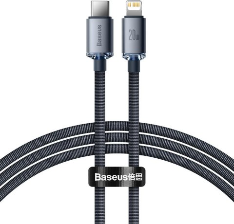 KABEL USB-C / Lightning iPhone Baseus Crystal CAJY000301 2m 20W PD QC CZARNY W OPLOCIE PREMIUM KABEL USB-C / Lightning iPhone Baseus Crystal CAJY000301 2m 20W PD QC CZARNY W OPLOCIE PREMIUM