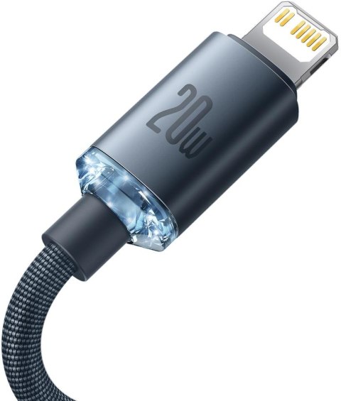 KABEL USB-C / Lightning iPhone Baseus Crystal CAJY000301 2m 20W PD QC CZARNY W OPLOCIE PREMIUM KABEL USB-C / Lightning iPhone Baseus Crystal CAJY000301 2m 20W PD QC CZARNY W OPLOCIE PREMIUM