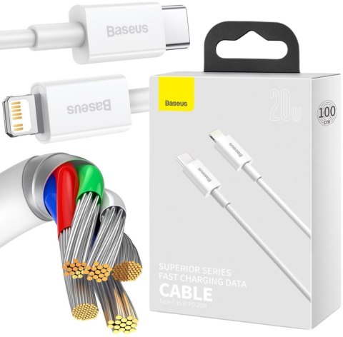 KABEL USB-C / Lightning iPhone Baseus Superior CATLYS-A02 1m 20W PD Quick Charging BIAŁY PREMIUM KABEL USB-C / Lightning iPhone Baseus Superior CATLYS-A02 1m 20W PD Quick Charging BIAŁY PREMIUM