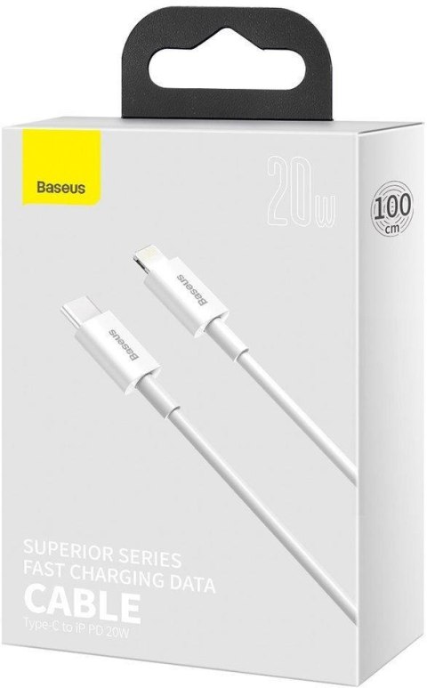 KABEL USB-C / Lightning iPhone Baseus Superior CATLYS-A02 1m 20W PD Quick Charging BIAŁY PREMIUM KABEL USB-C / Lightning iPhone Baseus Superior CATLYS-A02 1m 20W PD Quick Charging BIAŁY PREMIUM