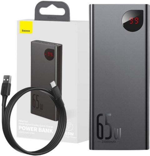 Powerbank Baseus Adaman Digital Display PPIMDA-D01 20000mAh 65W PD QC 3.0 2x USB-A 1x USB-C + KABEL Powerbank Baseus Adaman Digital Display PPIMDA-D01 20000mAh 65W PD QC 3.0 2x USB-A 1x USB-C + KABEL