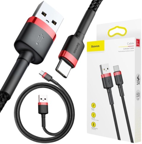 KABEL USB-A / USB-C Baseus Cafule CATKLF-A91 50cm 3A QC 3.0 CZARNO-CZERWONY W OPLOCIE KABEL USB-A / USB-C Baseus Cafule CATKLF-A91 50cm 3A QC 3.0 CZARNO-CZERWONY W OPLOCIE