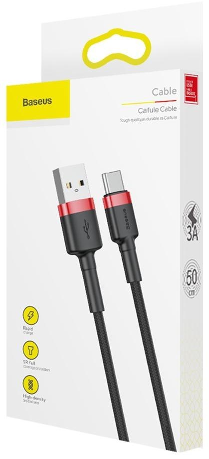 KABEL USB-A / USB-C Baseus Cafule CATKLF-A91 50cm 3A QC 3.0 CZARNO-CZERWONY W OPLOCIE KABEL USB-A / USB-C Baseus Cafule CATKLF-A91 50cm 3A QC 3.0 CZARNO-CZERWONY W OPLOCIE