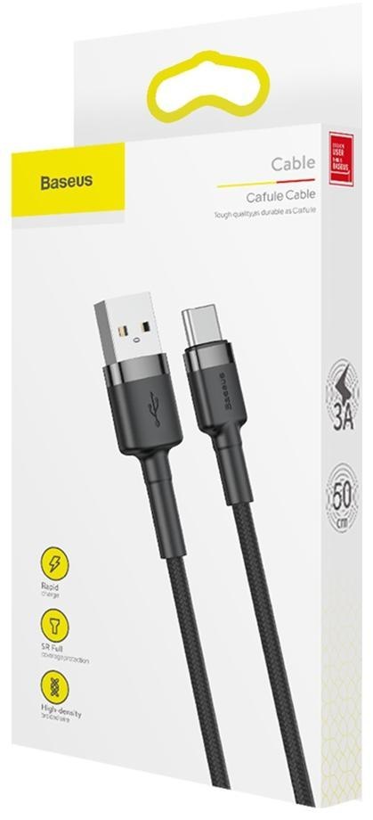 KABEL USB-A / USB-C Baseus Cafule CATKLF-AG1 50cm 3A QC 3.0 CZARNO-SZARY W NYLONOWYM OPLOCIE KABEL USB-A / USB-C Baseus Cafule CATKLF-AG1 50cm 3A QC 3.0 CZARNO-SZARY W NYLONOWYM OPLOCIE