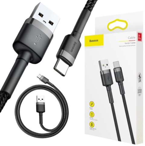 KABEL USB-A / USB-C Baseus Cafule CATKLF-BG1 100cm 3A QC 3.0 CZARNO-SZARY W NYLONOWYM OPLOCIE KABEL USB-A / USB-C Baseus Cafule CATKLF-BG1 100cm 3A QC 3.0 CZARNO-SZARY W NYLONOWYM OPLOCIE