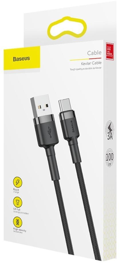 KABEL USB-A / USB-C Baseus Cafule CATKLF-BG1 100cm 3A QC 3.0 CZARNO-SZARY W NYLONOWYM OPLOCIE KABEL USB-A / USB-C Baseus Cafule CATKLF-BG1 100cm 3A QC 3.0 CZARNO-SZARY W NYLONOWYM OPLOCIE