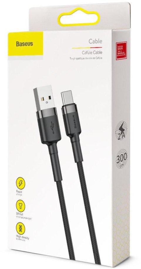 KABEL USB-A / USB-C Baseus Cafule CATKLF-UG1 300cm 3A QC 3.0 CZARNO-SZARY W NYLONOWYM OPLOCIE KABEL USB-A / USB-C Baseus Cafule CATKLF-UG1 300cm 3A QC 3.0 CZARNO-SZARY W NYLONOWYM OPLOCIE