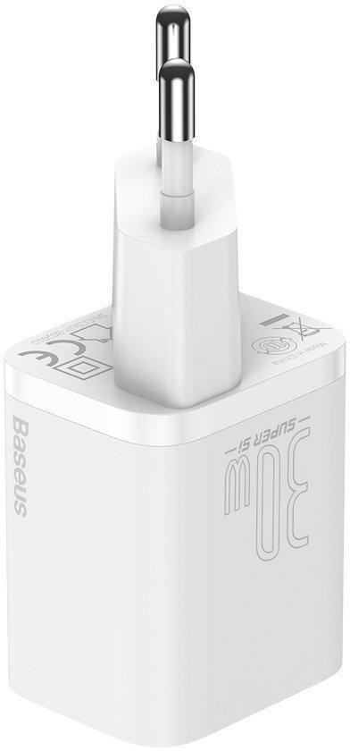 ŁADOWARKA SIECIOWA Baseus Super Si Quick Charger 1C CSUP-J02 30W 1x USB-C PD 3.0 QC 3.0 BIAŁA ŁADOWARKA SIECIOWA Baseus Super Si Quick Charger 1C CSUP-J02 30W 1x USB-C PD 3.0 QC 3.0 BIAŁA