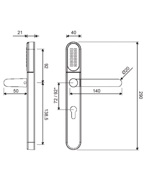 Klamka elektroniczna WFE L701 z klawiaturą 72mm INOX Klamka elektroniczna WFE L701 z klawiaturą 72mm INOX