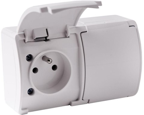Gniazdo natynkowe podwójne z uziemieniem, z klapką VIPLAST KOALA BIAŁE IP44 162-01 Gniazdo natynkowe podwójne z uziemieniem, z klapką VIPLAST KOALA BIAŁE IP44 162-01