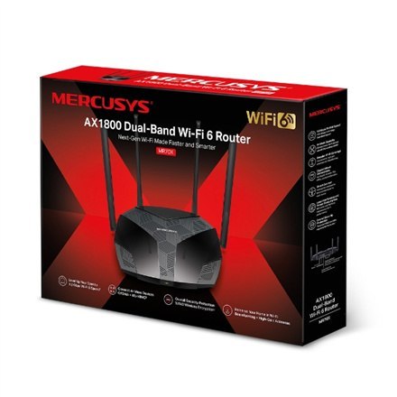 Mercusys | AX1800 Dwupasmowy router WiFi 6 | MR70X | 802.11ax | 1201+574 Mbit/s | 10/100/1000 Mbit/s | Porty Ethernet LAN (RJ-45