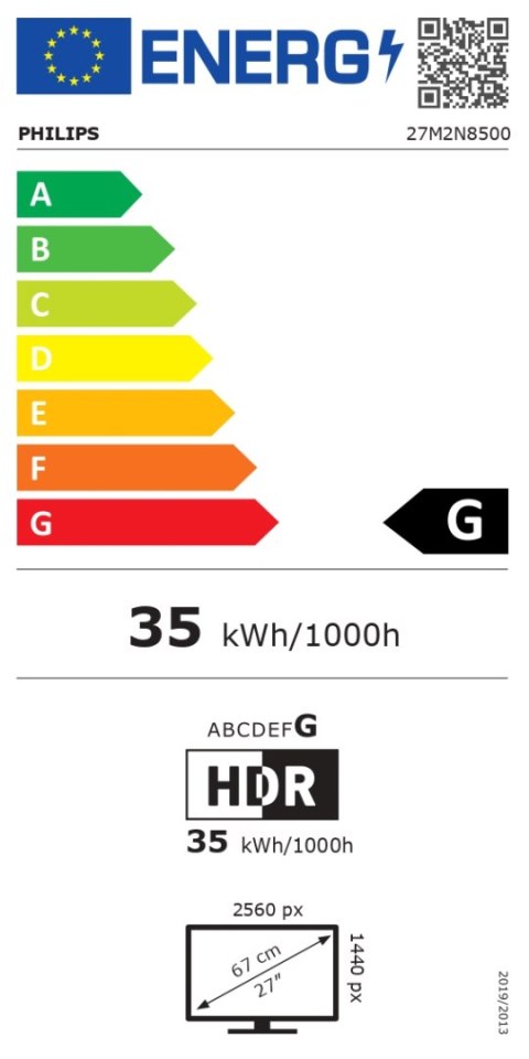Philips 27M2N8500/00 | 27 " | OLED | 16:9 | 360 Hz | 0,03 ms | 2560 x 1440 pikseli | 250 cd/m² | 2 porty HDMI | Biały