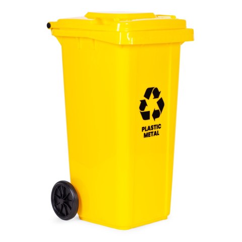 Zestaw 3 koszy na śmieci pojemniki 3x120L niebieski zielony żółty makulatura szkło plastik gumowe koła