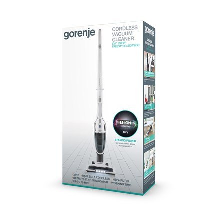 Gorenje | Odkurzacz | SVC180FW | Handstick 2w1 | Handstick | - W | 18 V | Czas pracy (maks.) 50 min | Biały | Gwarancja 24 miesi