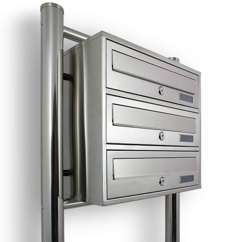 Skrzynka lokatorska 3 komorowa stal nierdzewna na stojaku euro zamek