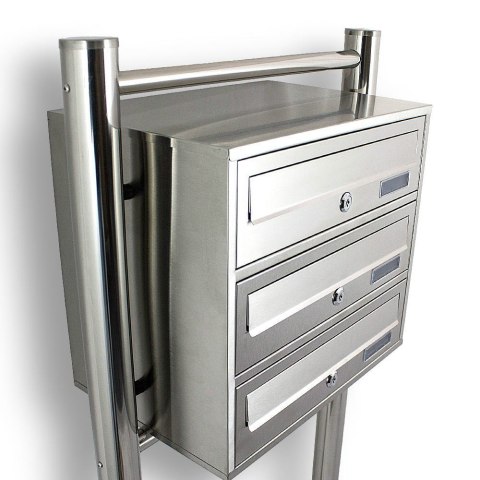 Skrzynka lokatorska 3 komorowa stal nierdzewna na stojaku euro zamek