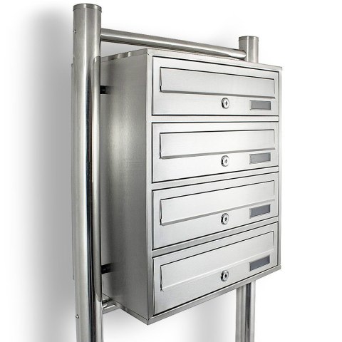 Skrzynka lokatorska 4 komorowa stal nierdzewna stojak euro zamek