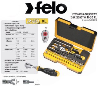 ZESTAW KLUCZY NASADOWYCH 1/4" 36cz. R-GO FELO