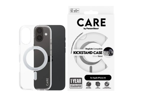 CARE by PanzerGlass Case Feature Silver Kickstand & MagSafe iPhone 16 | CARE