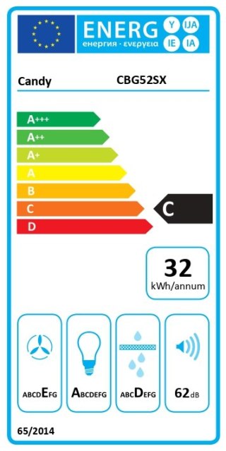 Candy Hood | CBG52SX | Built-in | Energy efficiency class C | Width 52 cm | 168 m³/h | Mechanical | LED | Silver