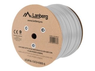 Lanberg Kabel LAN CAT.6A UFTP 305M Solid CU LSZH Szary CPR + Fluke Passed | LCUF6L-11CU-0305-S