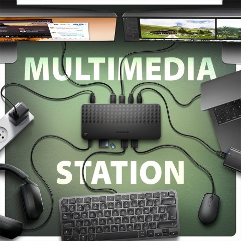 Stacja dokująca AXAGON HMC-U4 USB4, 3x USB-A, 2x USB-C, HDMI & DP 8K/30Hz, RJ-45, SD/mSD, audio, PD | AXAGON