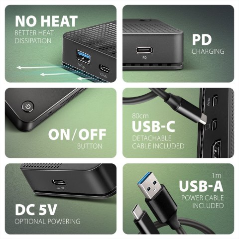 Stacja dokująca AXAGON HMC-U4 USB4, 3x USB-A, 2x USB-C, HDMI & DP 8K/30Hz, RJ-45, SD/mSD, audio, PD | AXAGON
