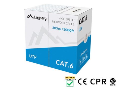 Kabel LAN Lanberg Cat.6 UTP Solid CU CPR + Fluke Passed | LCU6-11CU-0305-S