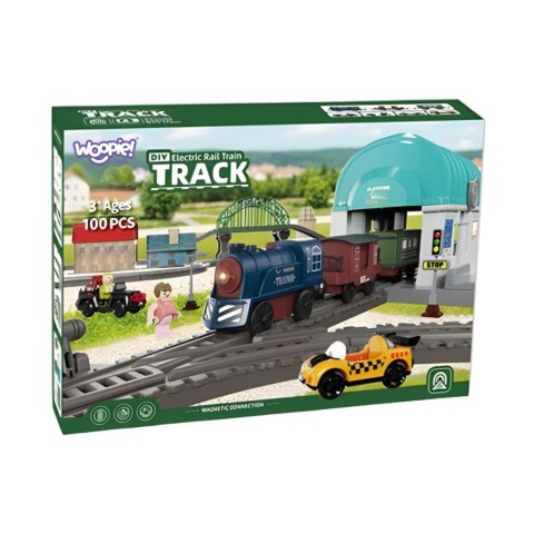 WOOPIE Pociąg Elektryczny Kolejka Tor XXL Ciuchcia Lokomotywa Zestaw Miasteczko 108 el.
