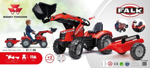 FALK Traktor na Pedały Massey Ferguson 8740S z Łyżką i Przyczepą 3-7 lat
