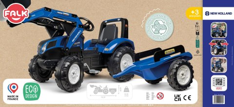 FALK Traktor na Pedały New Holland T8 z Łyżką i Przyczepą 3-7 lat