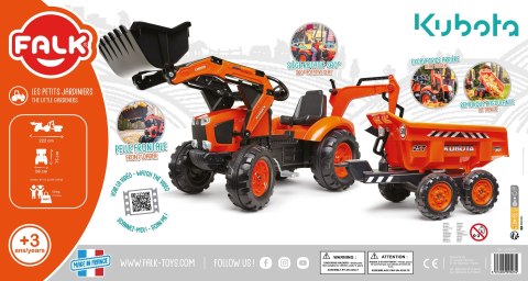 FALK Traktorek Kubota Pomarańczowy z Przyczepką od 3 Lat