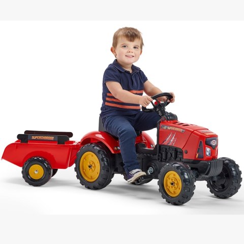 FALK Traktor na Pedały Supercharger z Przyczepą i Otwieraną Maską Czerwony 2-5 lat
