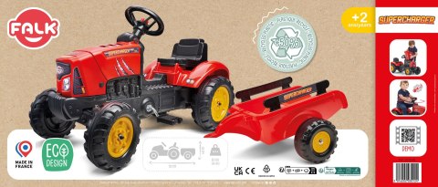 FALK Traktor na Pedały Supercharger z Przyczepą i Otwieraną Maską Czerwony 2-5 lat