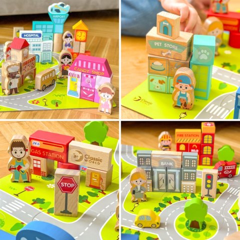 CLASSIC WORLD Drewniane Klocki Zbuduj Miasto 120 elementów