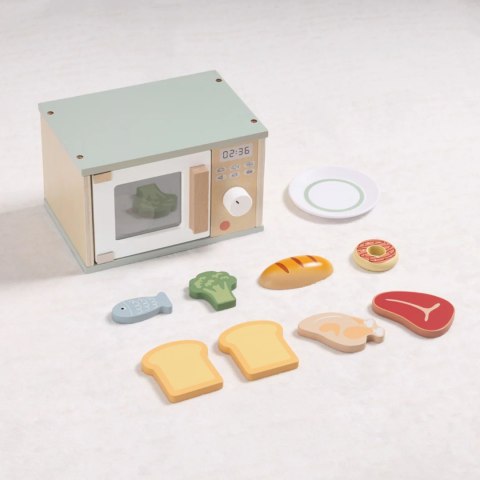 TOOKY TOY Drewniana Kuchenka Mikrofalowa Zestaw Produktów Spożywczych