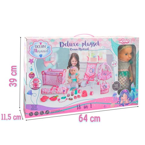 WOOPIE ROYAL Lalka Bobas 36 cm Syrenka Interaktywna Zestaw XXL Opiekunka 18w1