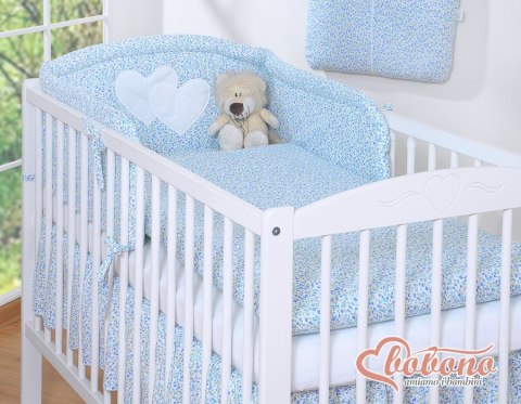 Ochraniacz do łóżeczka na szczebelki uniwersalny - Serduszka łączka niebieska