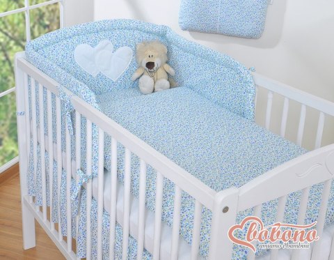 Ochraniacz do łóżeczka na szczebelki uniwersalny - Serduszka łączka niebieska