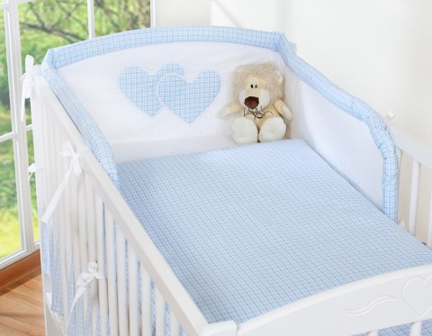 Pościel 3-cz 120x90 - Serduszka kratka niebieska