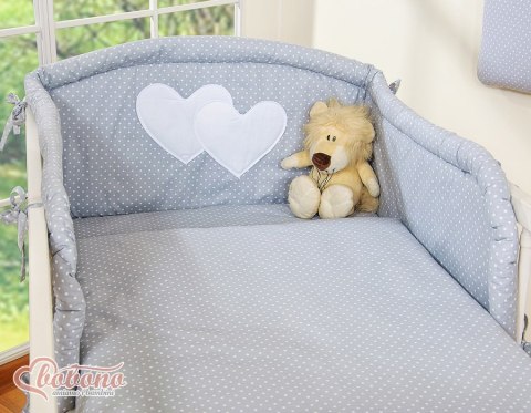 Pościel 3-cz 120x90 - Serduszka kropki na szarym