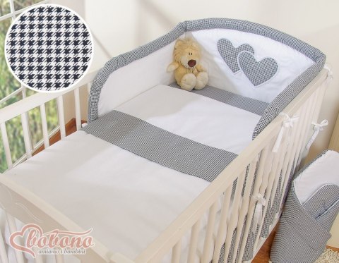 Pościel 3-cz 120x90 Serduszka - pepitka czarna