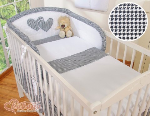 Pościel 3-cz 120x90 Serduszka - pepitka czarna