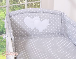 Pościel 3-cz 135x100 - Serduszka białe grochy na szarym