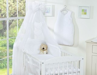 Pościel 5-cz 120x90 z baldachimem - Wiszące Serduszka białe