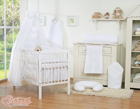 Pościel 5-cz 120x90 z baldachimem - Wiszące Serduszka białe