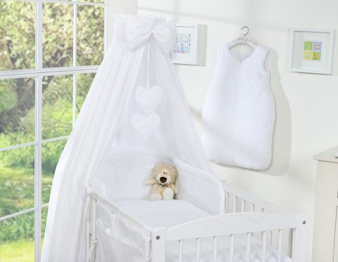 Pościel 5-cz 120x90 z baldachimem - Wiszące Serduszka białe