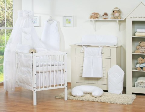 Pościel 5-cz 120x90 z baldachimem - Wiszące Serduszka białe